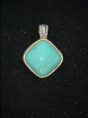 Square Turquoise with Silver Tone Frame Pendant